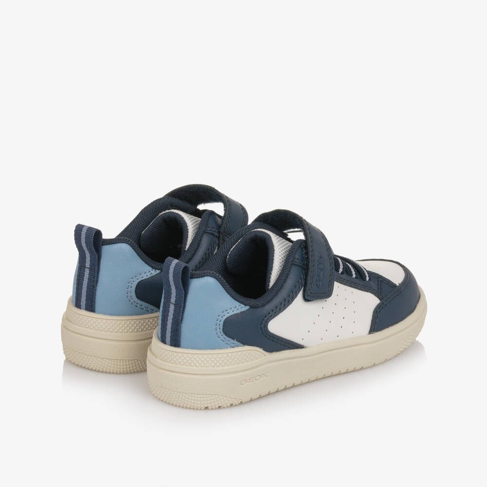 Geox-Boys White & Blue Faux Leather Trainers | Childrensalon Outlet