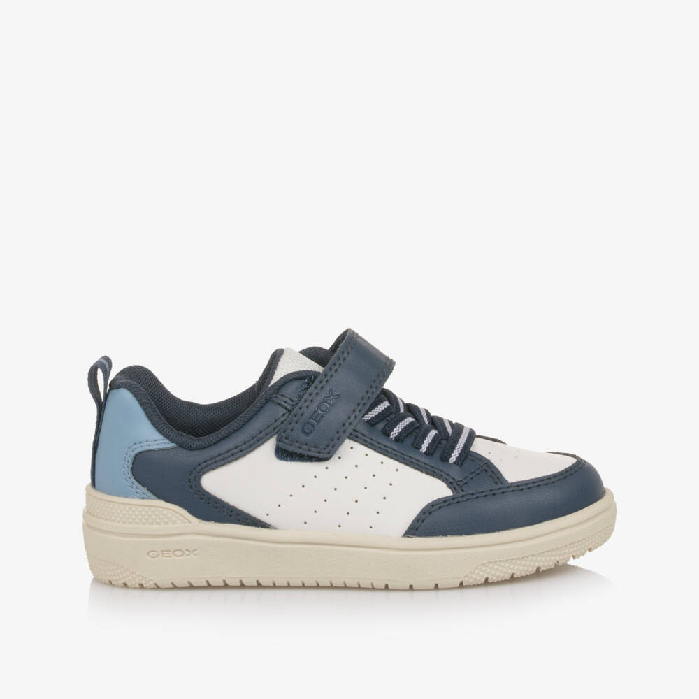 Geox-Boys White & Blue Faux Leather Trainers | Childrensalon Outlet