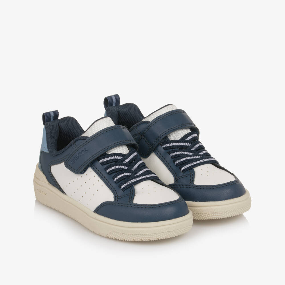 Geox-Boys White & Blue Faux Leather Trainers | Childrensalon Outlet
