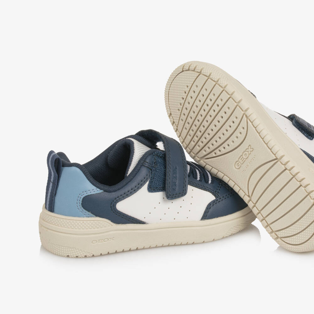 Geox-Boys White & Blue Faux Leather Trainers | Childrensalon Outlet