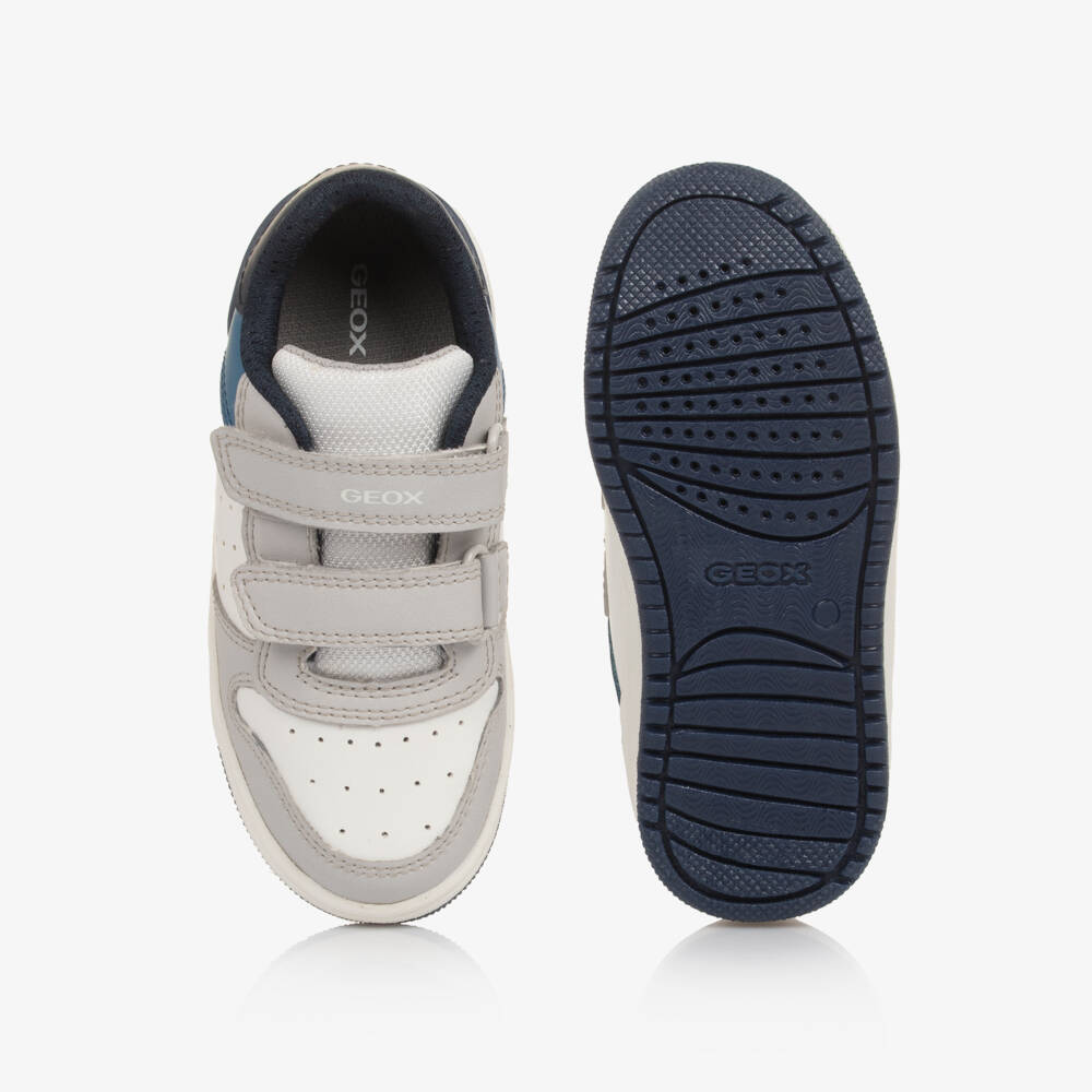 Geox-Boys White Colourblock Faux Leather Velcro Trainers | Childrensalon Outlet