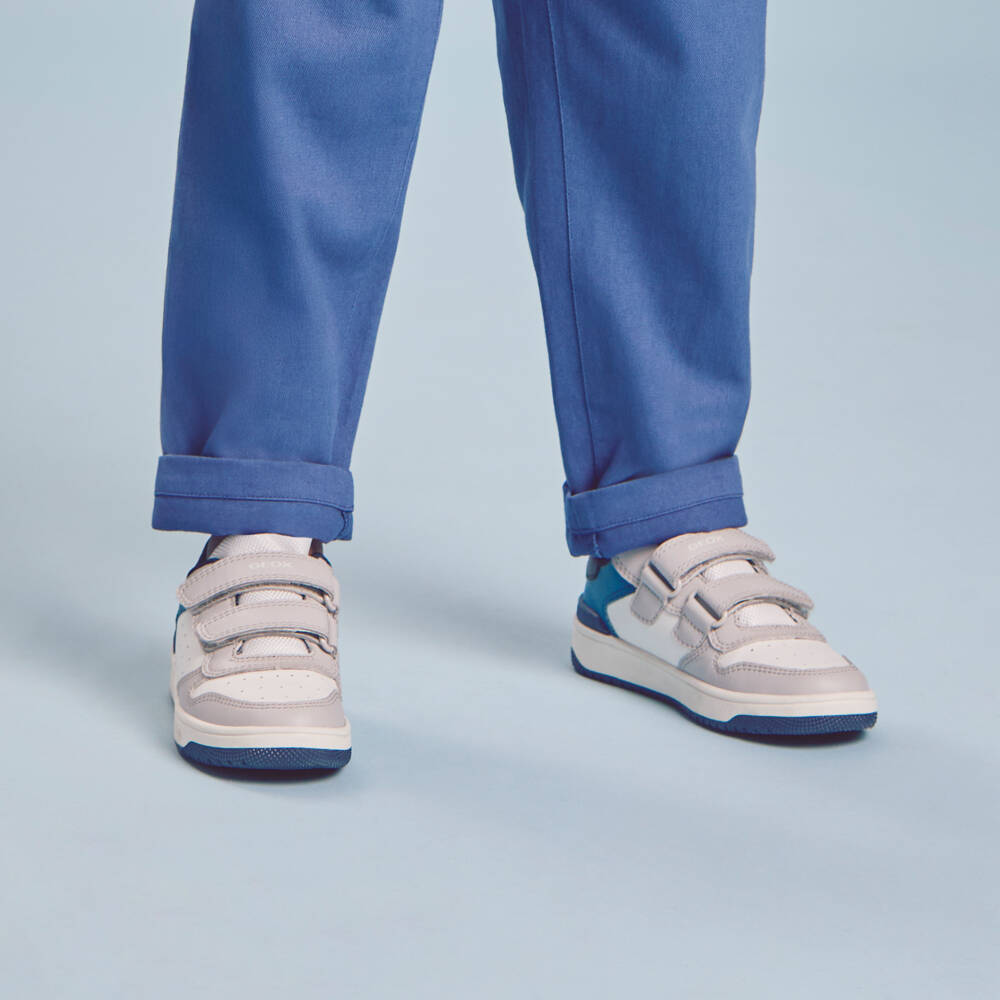 Geox-Boys White Colourblock Faux Leather Velcro Trainers | Childrensalon Outlet