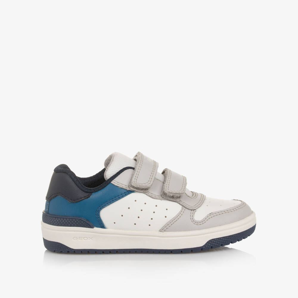 Geox-Boys White Colourblock Faux Leather Velcro Trainers | Childrensalon Outlet