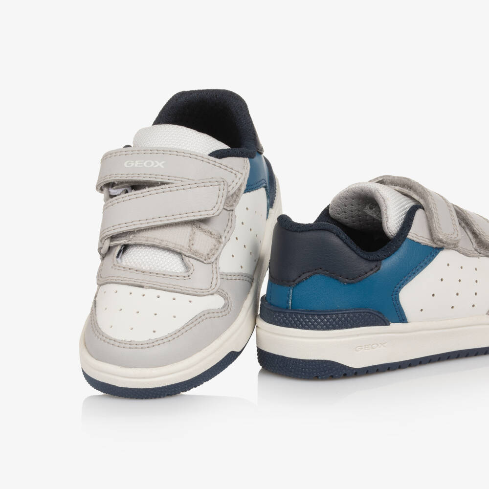 Geox-Boys White Colourblock Faux Leather Velcro Trainers | Childrensalon Outlet