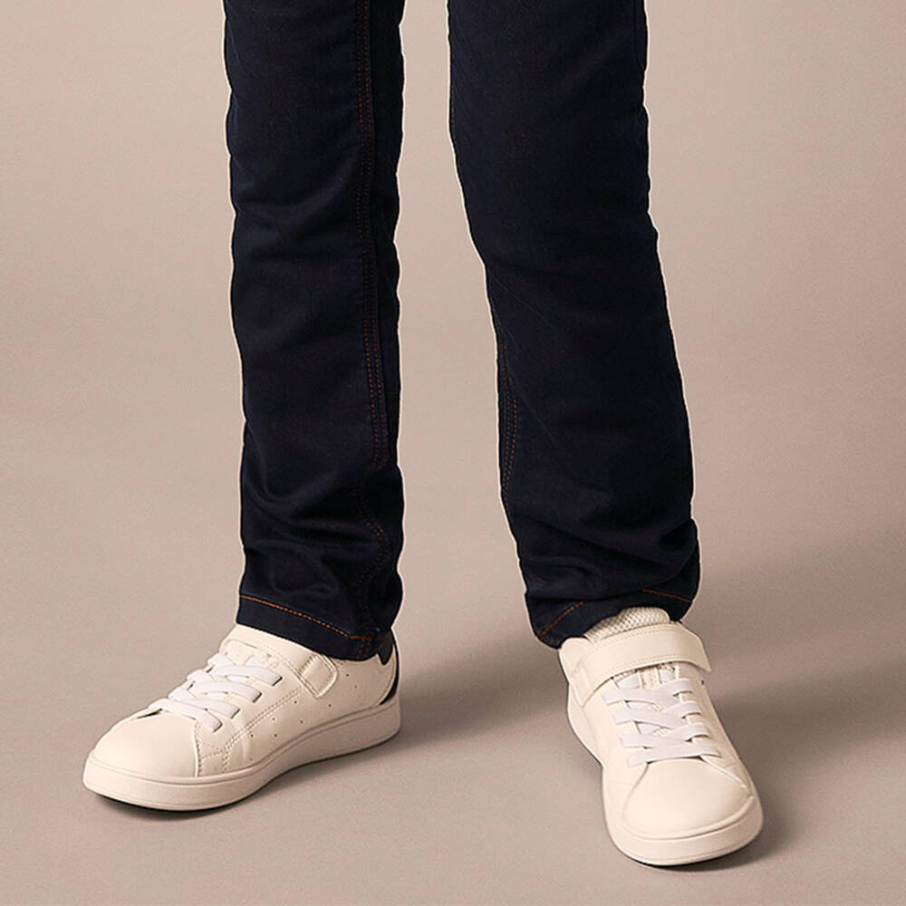 Geox-Boys White Faux Leather Trainers | Childrensalon Outlet