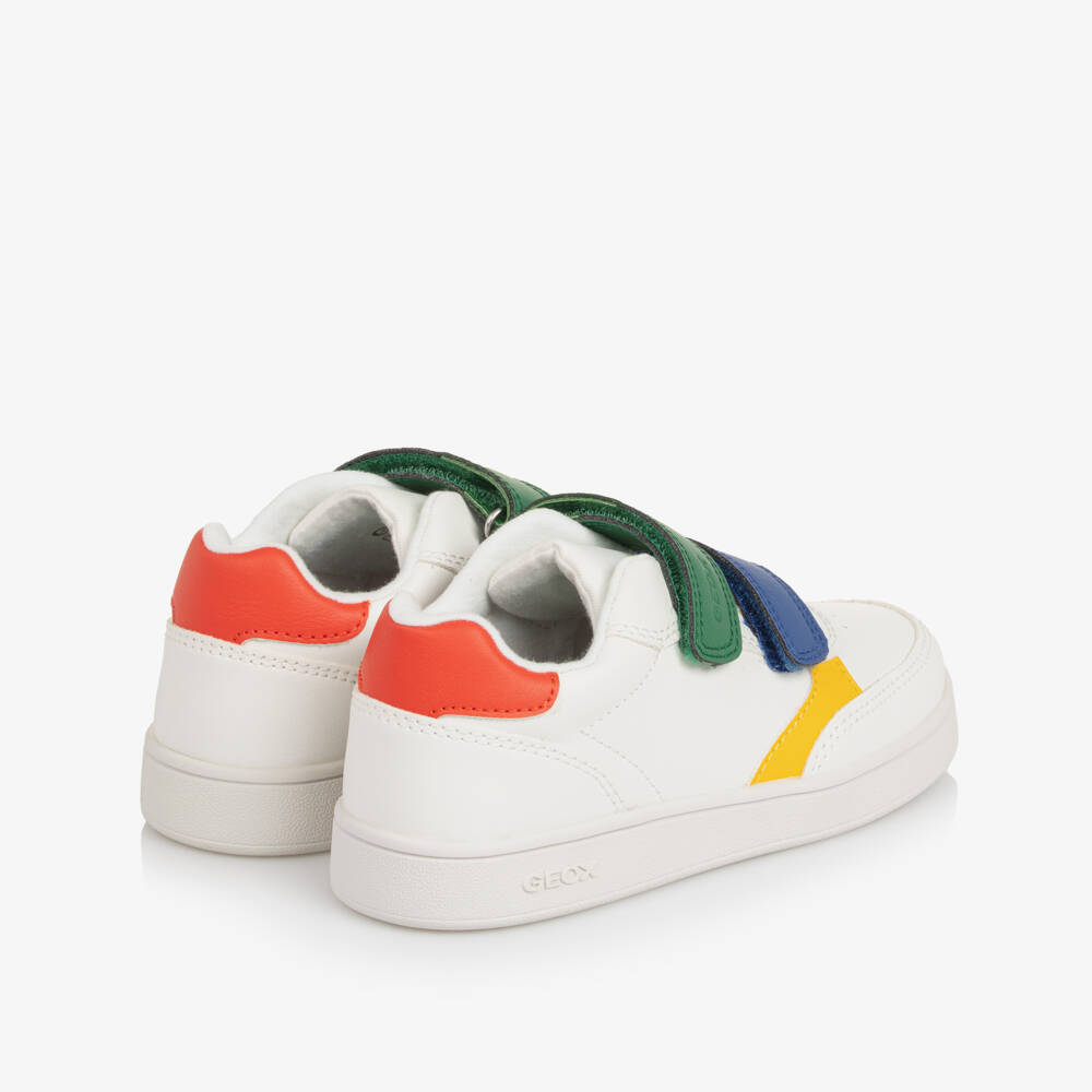 Geox-Boys White Faux Leather Trainers with Colourful Accents | Childrensalon Outlet