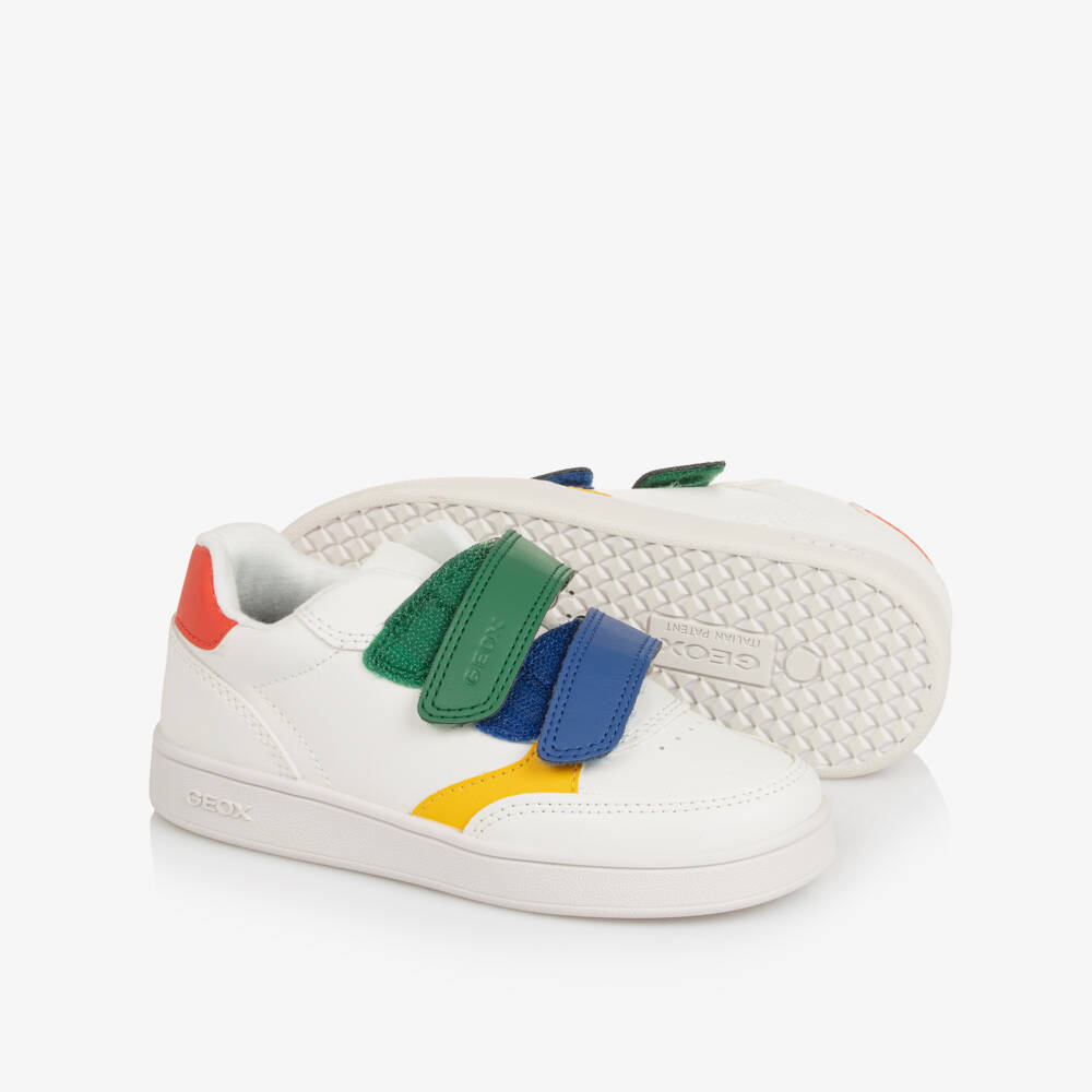 Geox-Boys White Faux Leather Trainers with Colourful Accents | Childrensalon Outlet