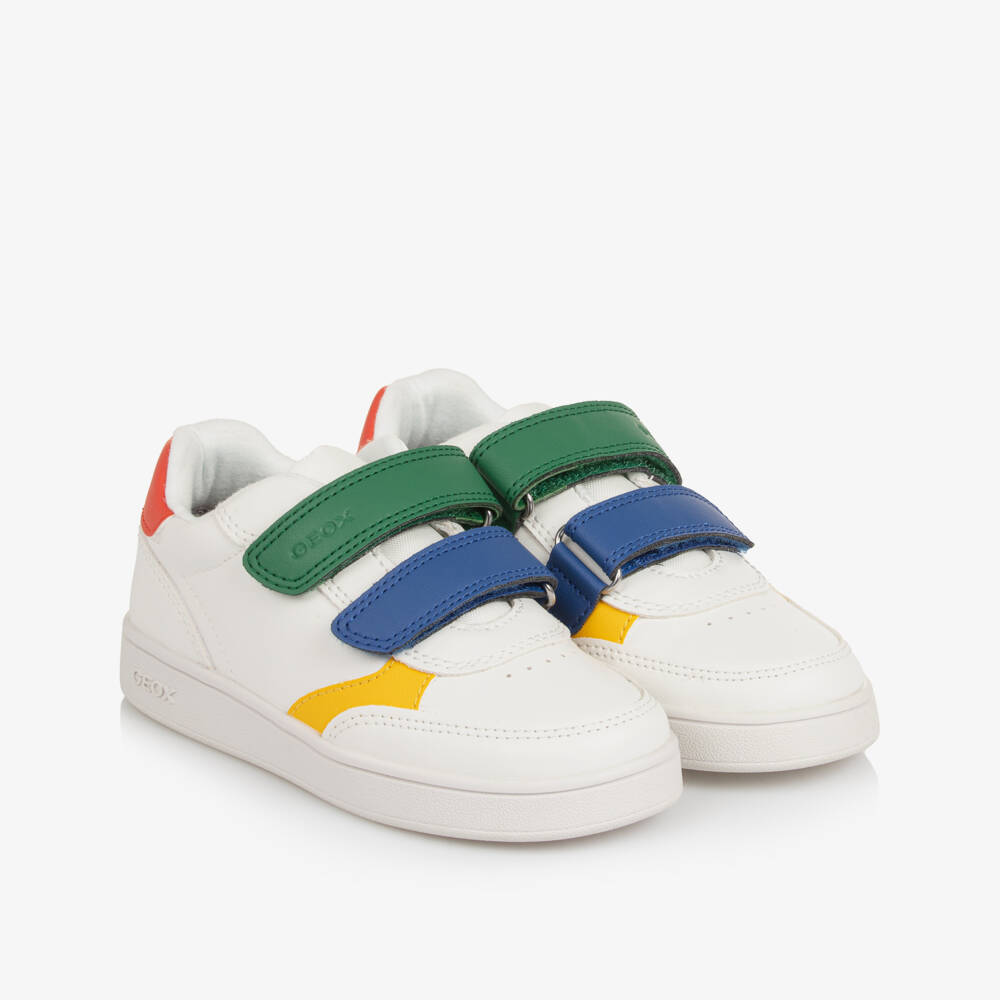 Geox-Boys White Faux Leather Trainers with Colourful Accents | Childrensalon Outlet