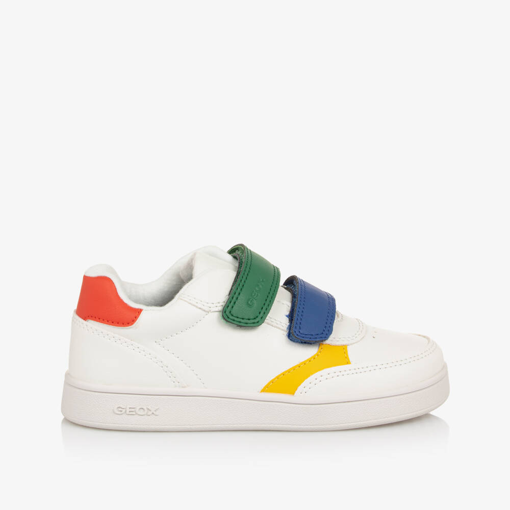 Geox-Boys White Faux Leather Trainers with Colourful Accents | Childrensalon Outlet