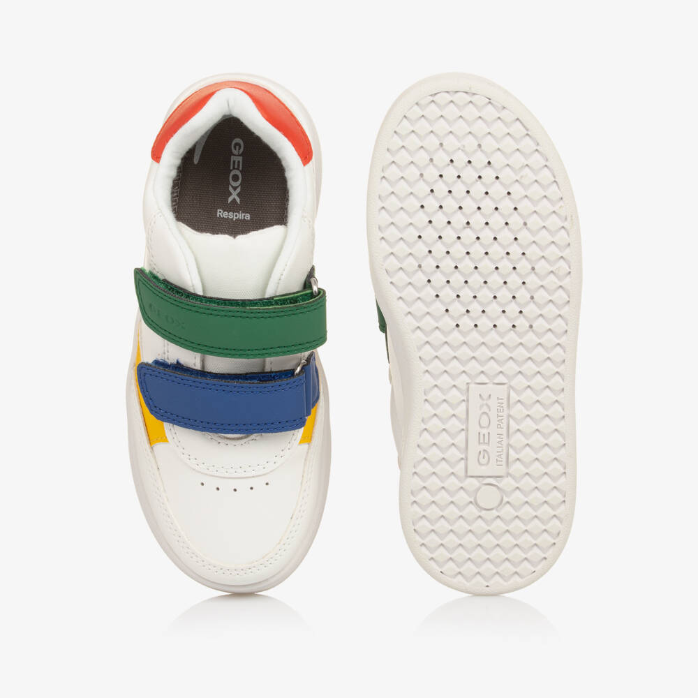 Geox-Boys White Faux Leather Trainers with Colourful Accents | Childrensalon Outlet