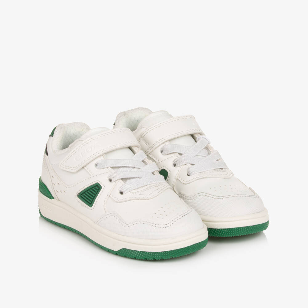 Geox-Boys White Faux Leather Trainers with Green Detailing | Childrensalon Outlet