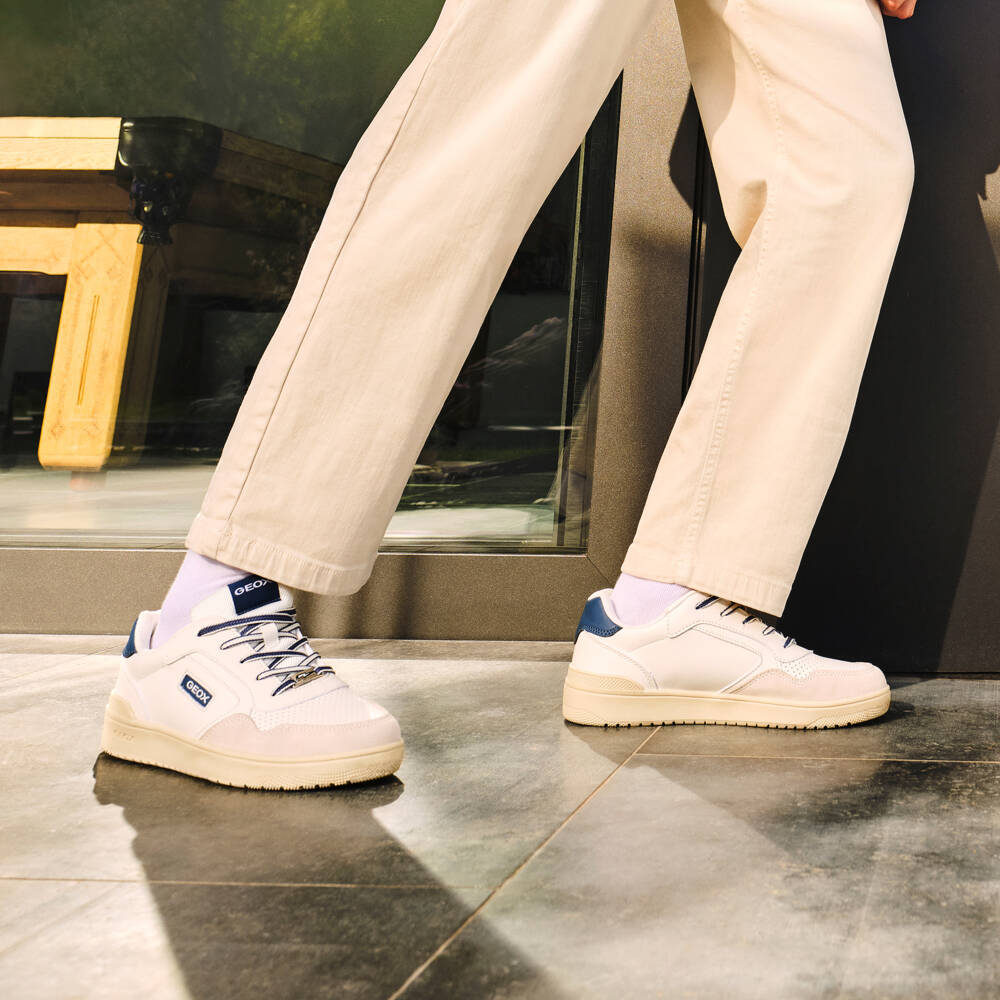 Geox-Boys White Leather Look Sneakers | Childrensalon Outlet