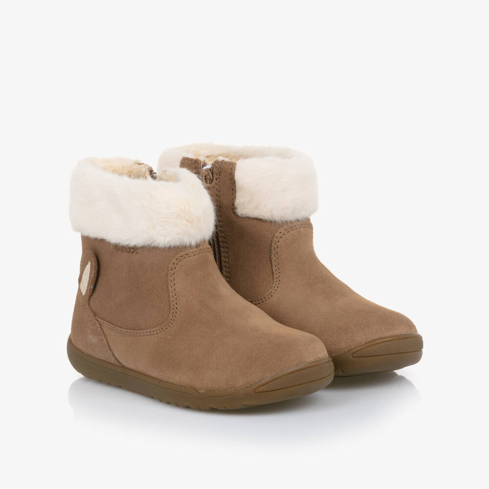 Geox-Girls Beige Suede Leather Boots | Childrensalon Outlet