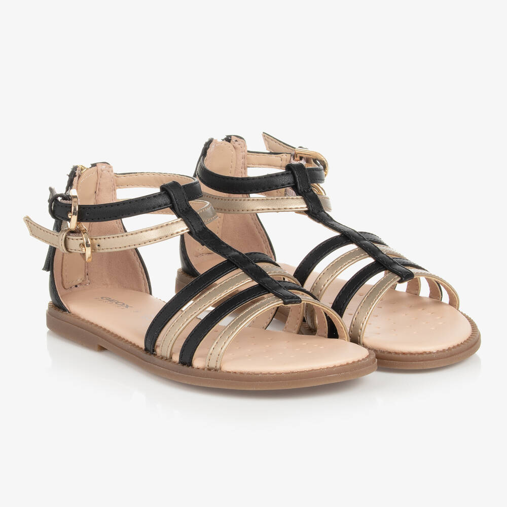 Geox - Kunstledersandalen in Schwarz/Gold  | Childrensalon