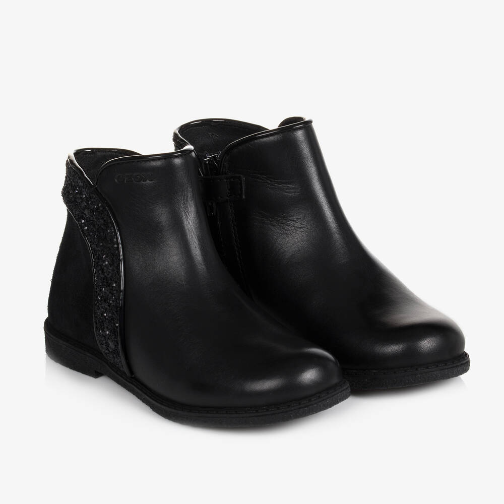 Geox - Bottines noires en cuir fille | Childrensalon