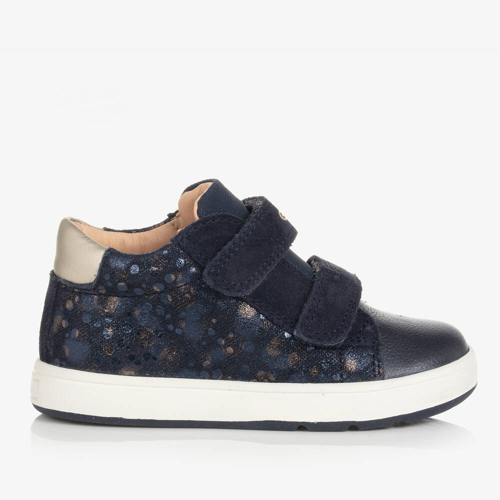 Geox Girls Blue Leather Glitter Trainers Childrensalon Outlet
