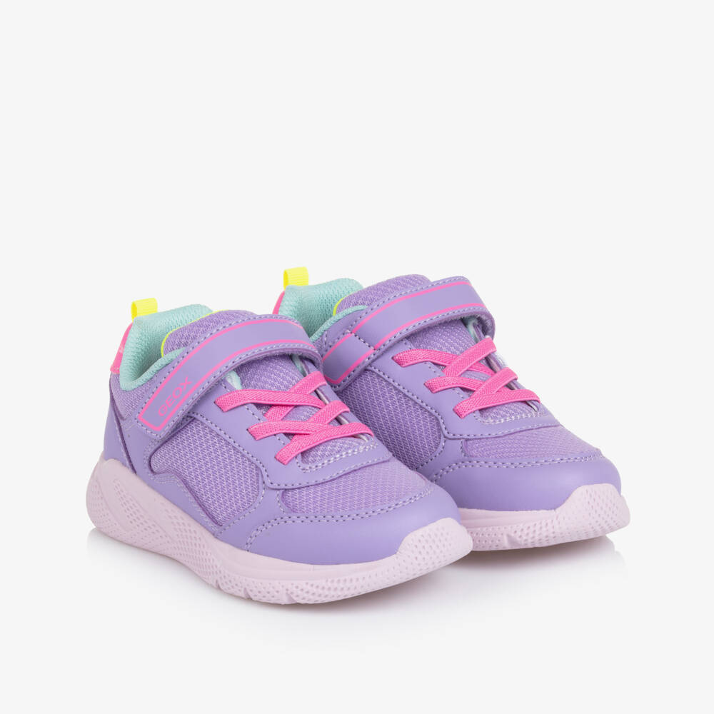 Geox-Girls Bright Purple Mesh Trainers with Pink Detailing | Childrensalon Outlet