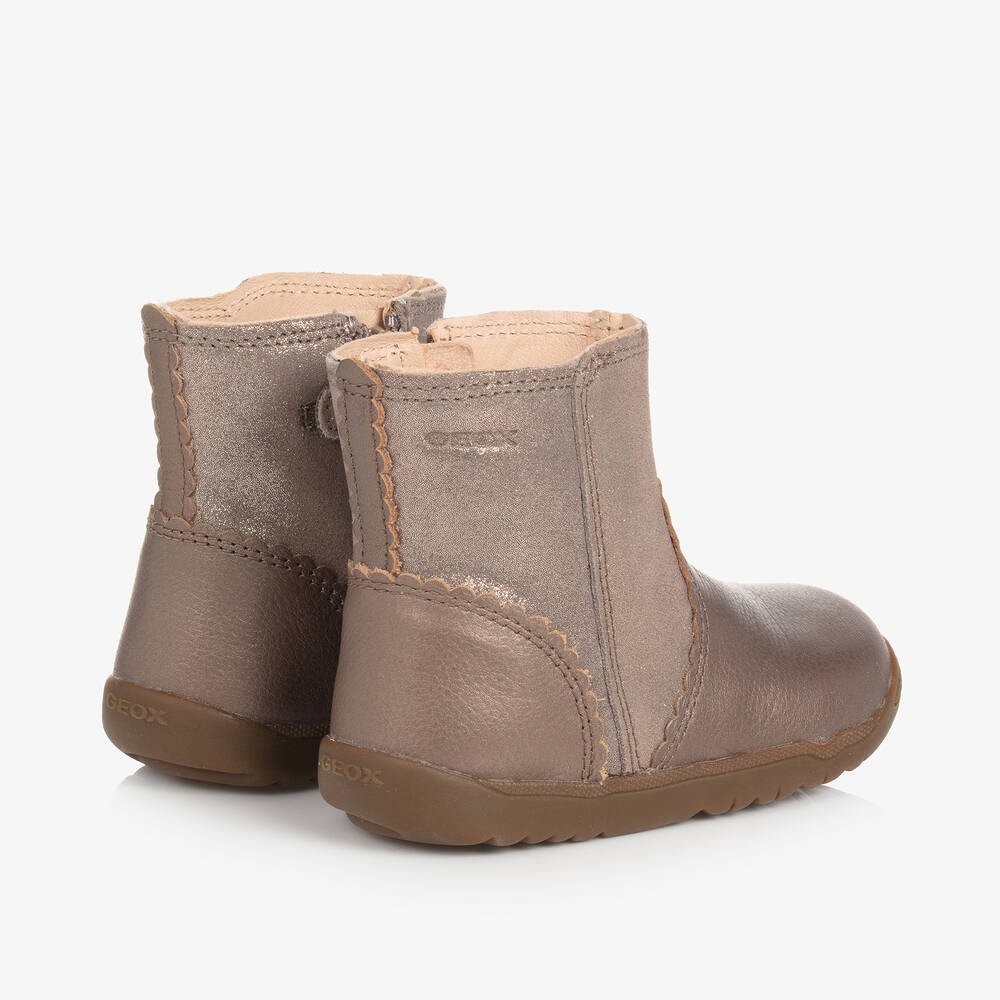 Geox-Girls Grey Glittery Leather Boots | Childrensalon Outlet