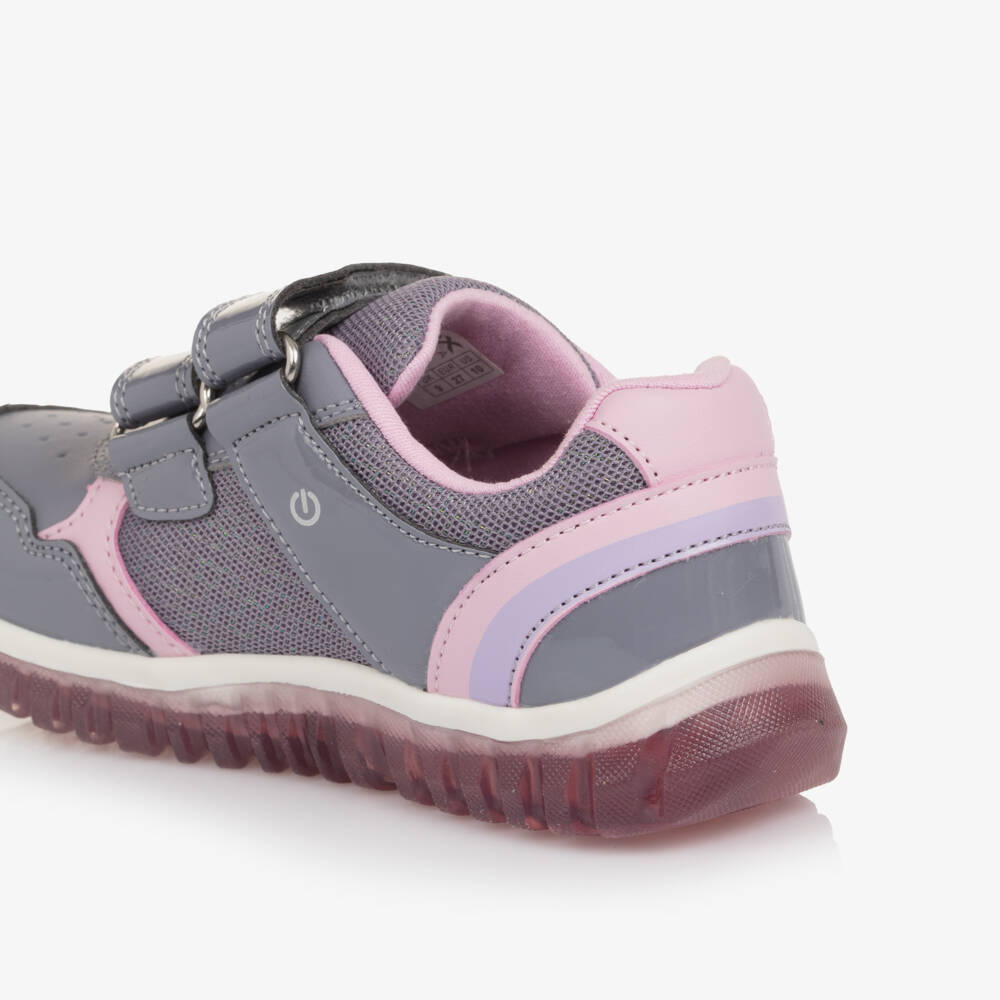 Geox-Girls Grey & Pink Light-Up Unicorn Trainers | Childrensalon Outlet