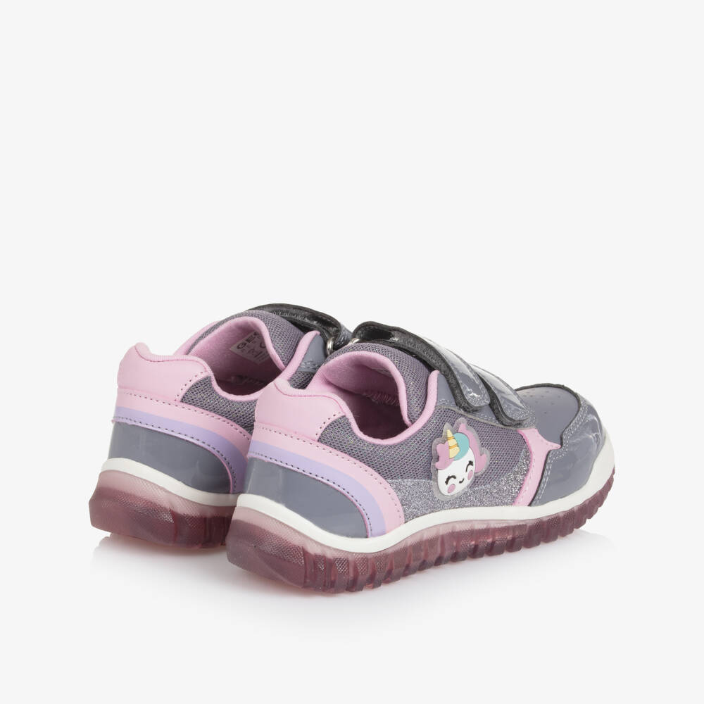 Geox-Girls Grey & Pink Light-Up Unicorn Trainers | Childrensalon Outlet