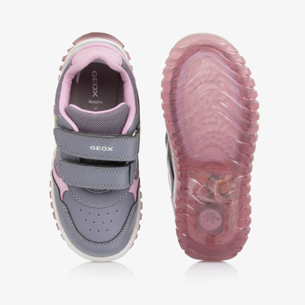 Geox-Girls Grey & Pink Light-Up Unicorn Trainers | Childrensalon Outlet
