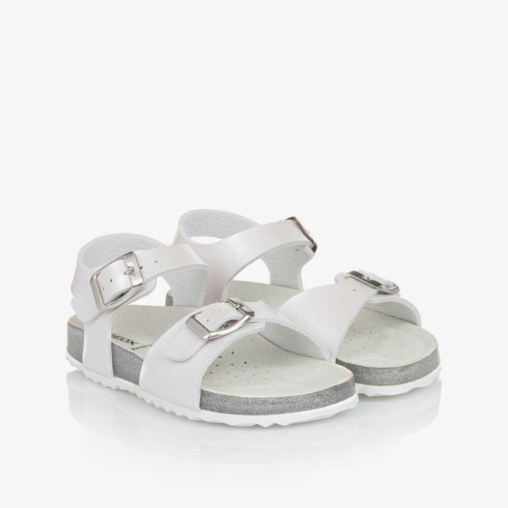Geox-Girls Ivory Faux Buckle Sandals | Childrensalon Outlet