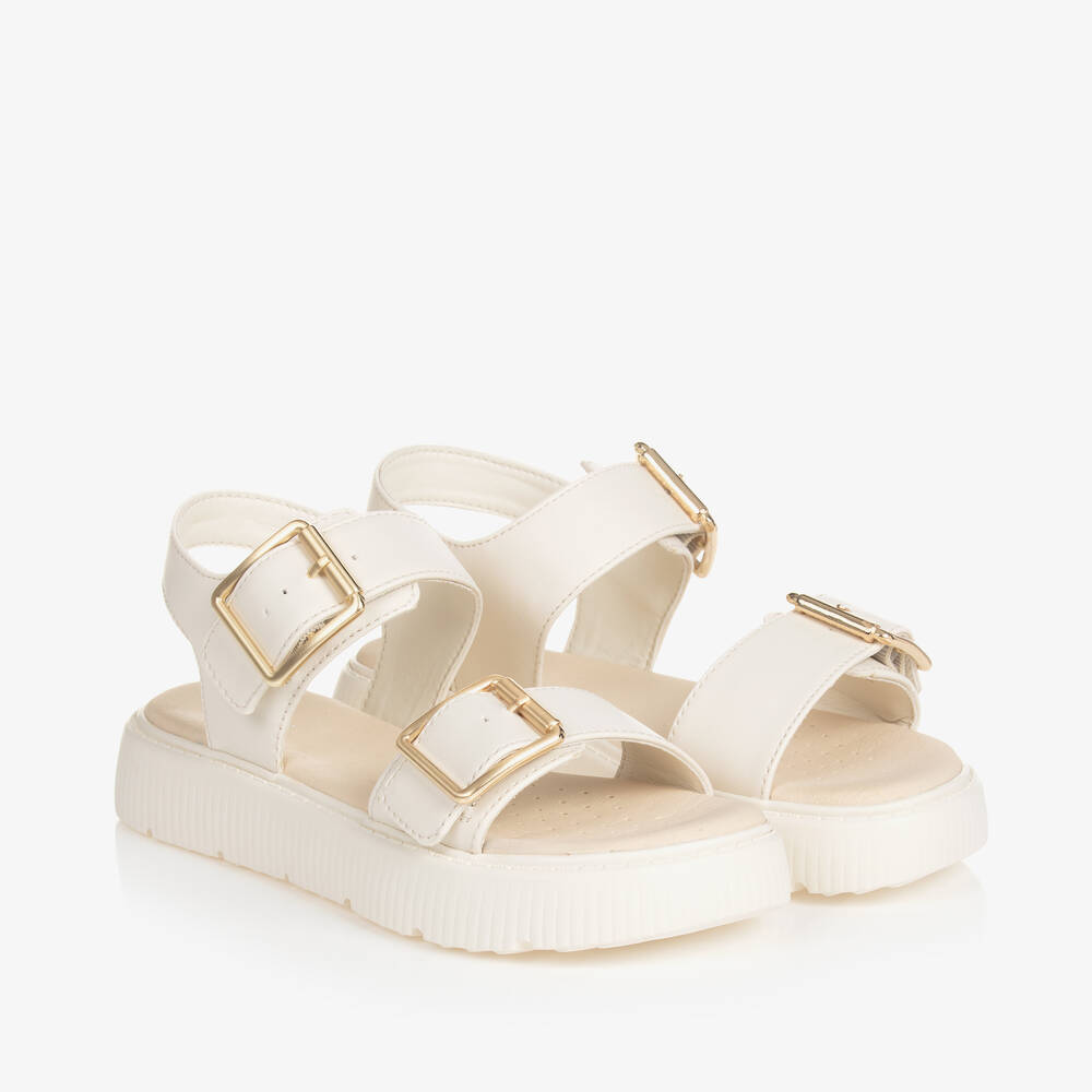 Geox-Girls Ivory Faux Leather Sandals | Childrensalon Outlet