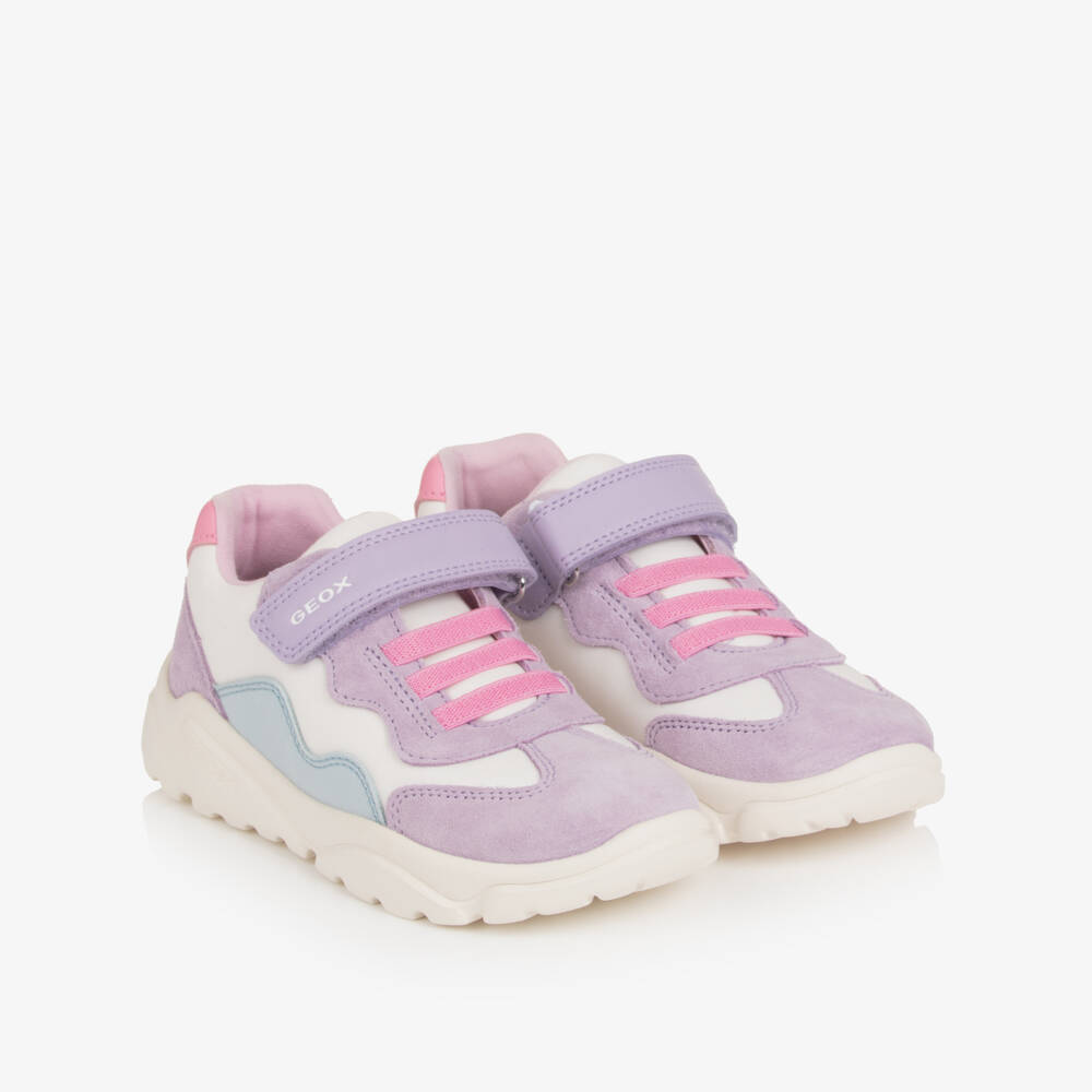 Geox-Girls Ivory & Lilac Purple Velcro Trainers | Childrensalon Outlet