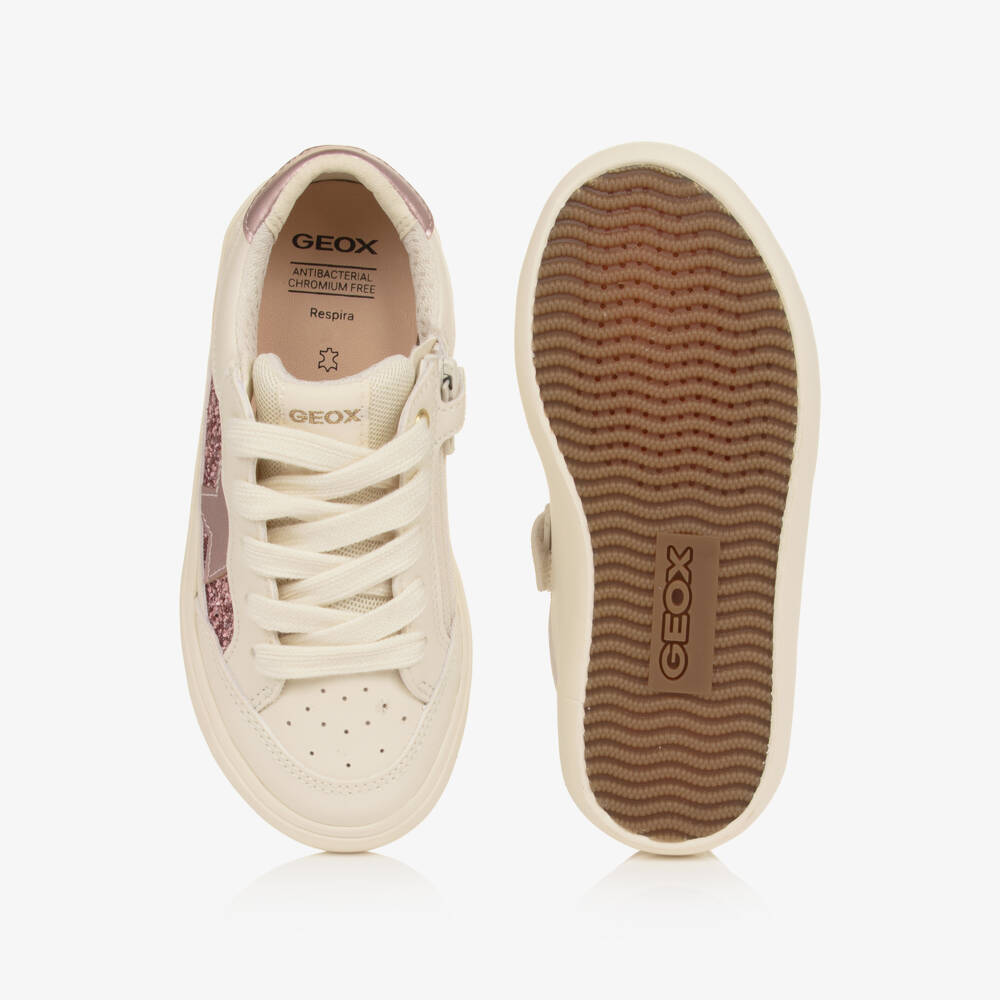 Geox-Girls Ivory & Pink Glitter Trainers | Childrensalon Outlet