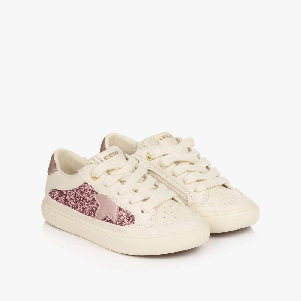 Geox-Girls Ivory & Pink Glitter Trainers | Childrensalon Outlet