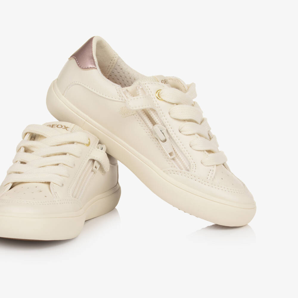 Geox-Girls Ivory & Pink Glitter Trainers | Childrensalon Outlet