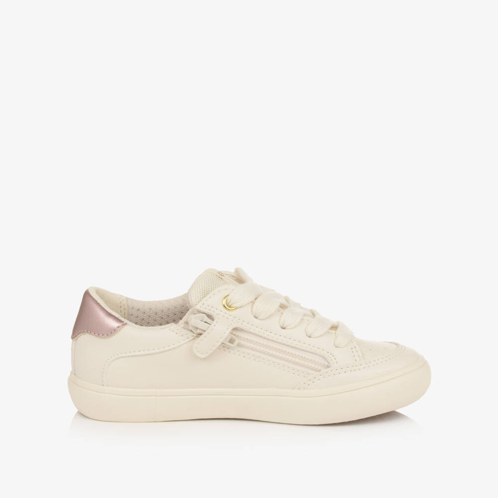Geox-Girls Ivory & Pink Glitter Trainers | Childrensalon Outlet
