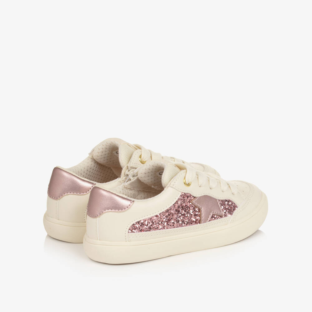 Geox-Girls Ivory & Pink Glitter Trainers | Childrensalon Outlet