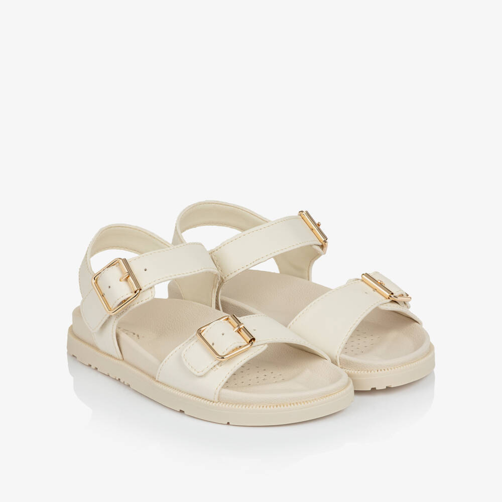 Geox-Girls Ivory Sandals with Gold Buckles | Childrensalon Outlet