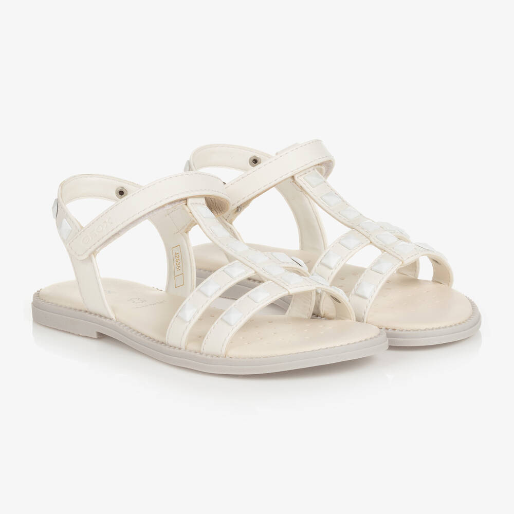 Geox Girls Ivory Studded Sandals Childrensalon Outlet