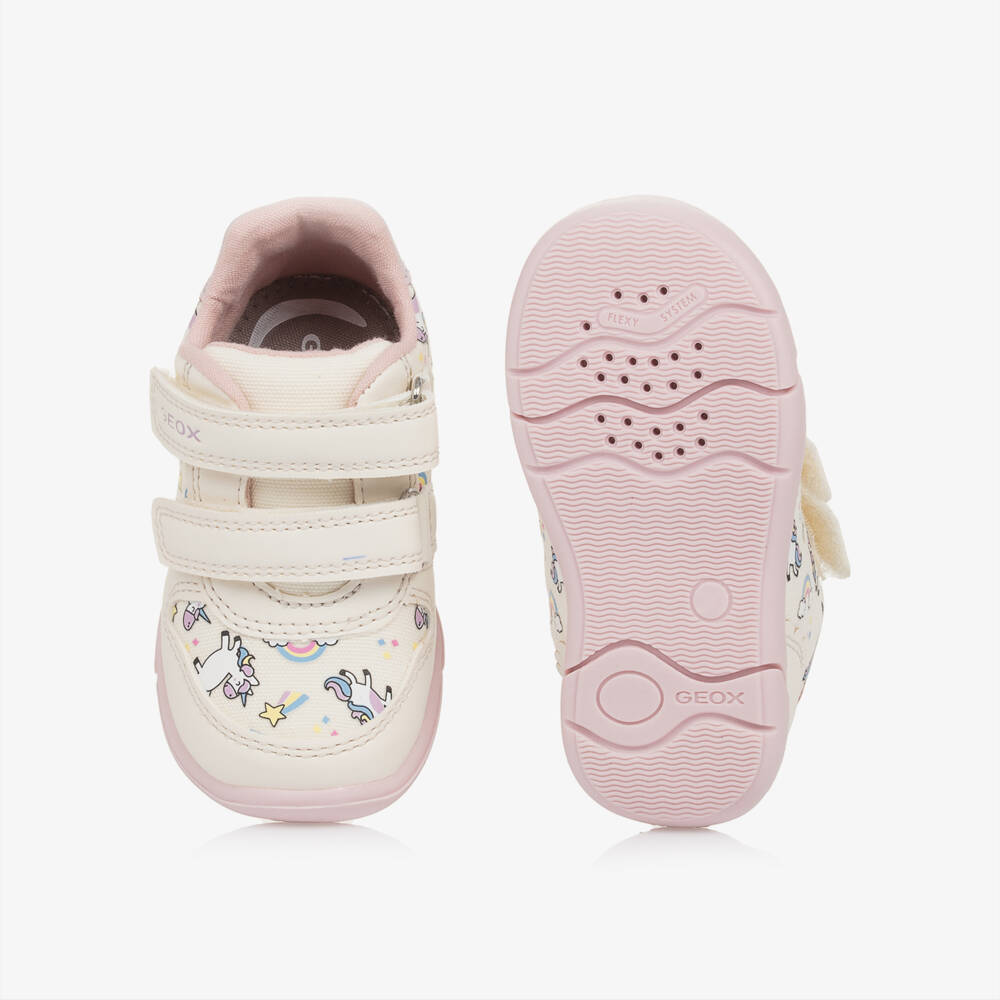 Geox-Girls Ivory Unicorn Velcro Sneakers | Childrensalon Outlet