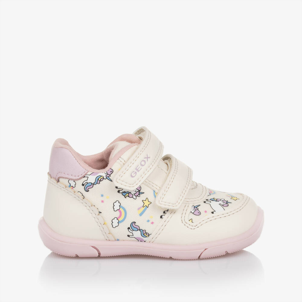 Geox-Girls Ivory Unicorn Velcro Sneakers | Childrensalon Outlet