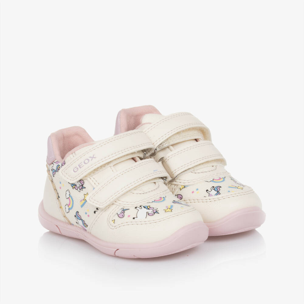 Geox-Girls Ivory Unicorn Velcro Sneakers | Childrensalon Outlet
