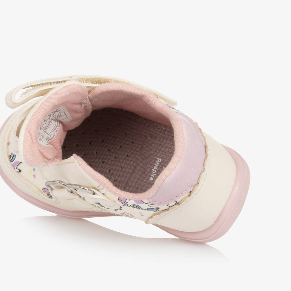 Geox-Girls Ivory Unicorn Velcro Sneakers | Childrensalon Outlet