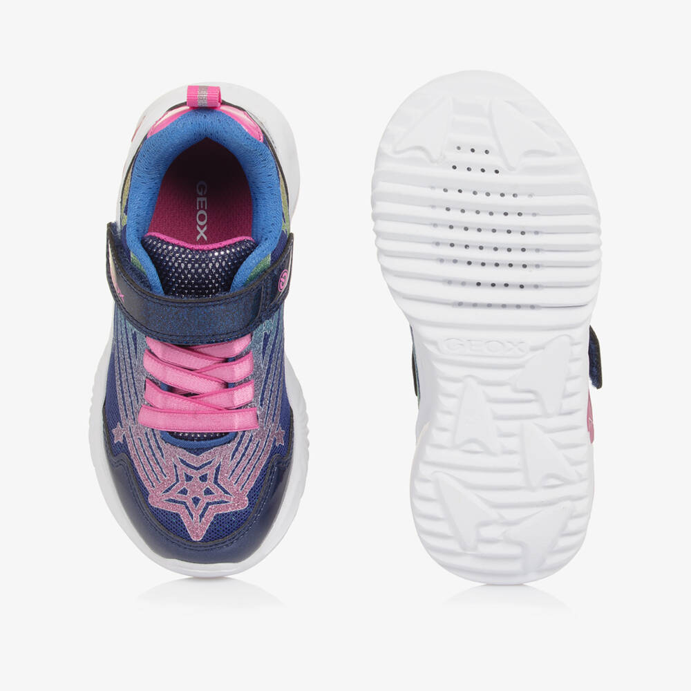 Geox-Girls Navy Blue Glittery Star Light-Up Trainers | Childrensalon Outlet