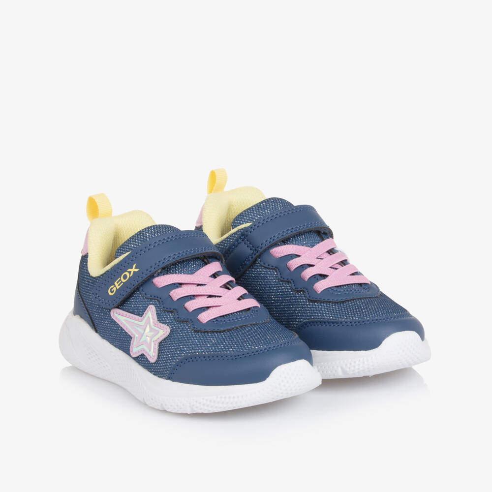 Geox-Girls Navy Star Glitter Trainers | Childrensalon Outlet