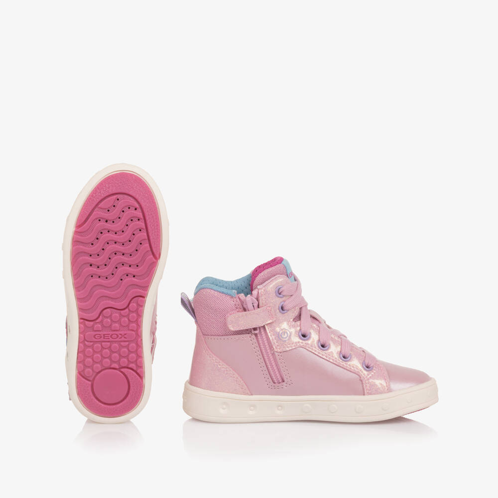 Geox-Girls Pink Butterfly Light-Up High-Top Trainers | Childrensalon Outlet