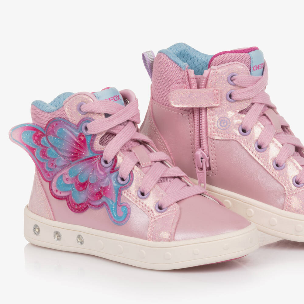 Geox-Girls Pink Butterfly Light-Up High-Top Trainers | Childrensalon Outlet