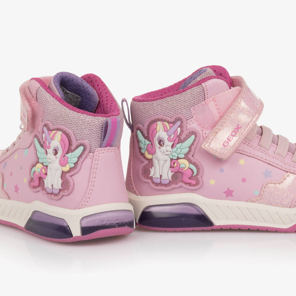 Geox-Girls Pink Unicorn Light-Up High-Top Trainers | Childrensalon Outlet