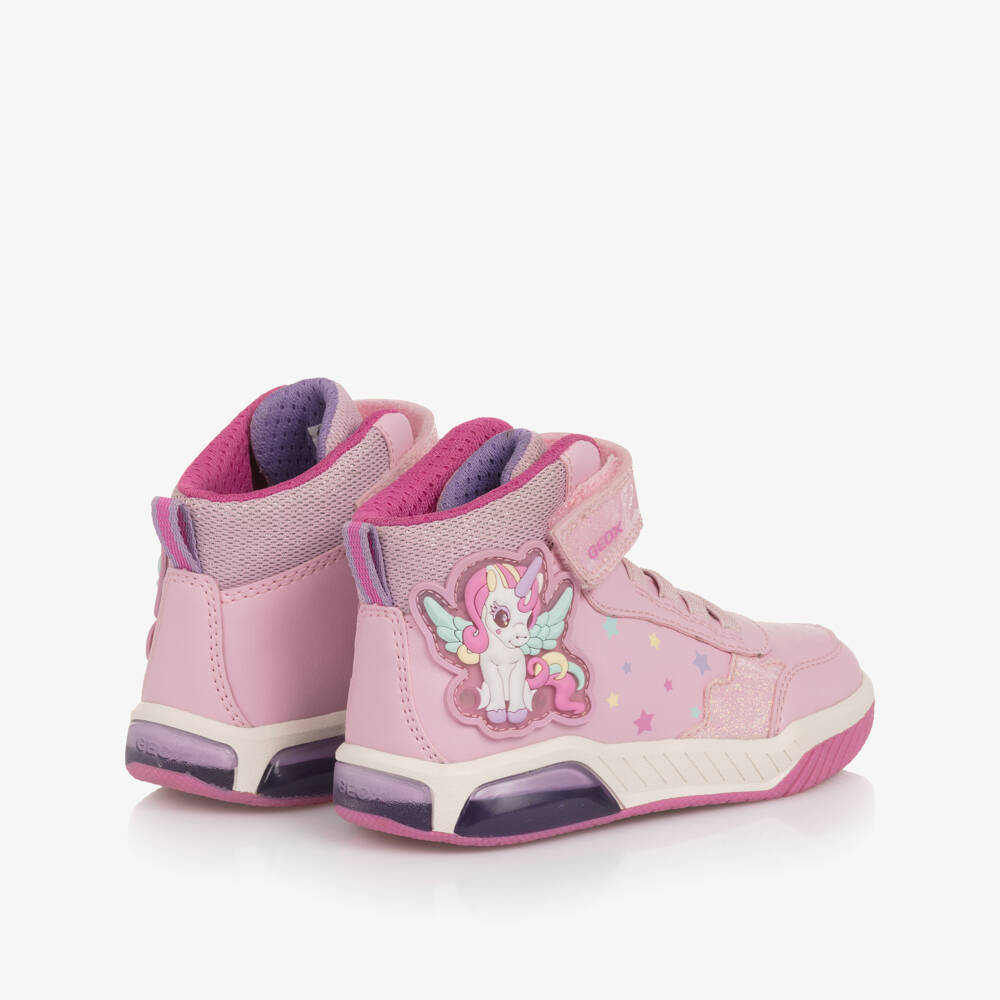 Geox-Girls Pink Unicorn Light-Up High-Top Trainers | Childrensalon Outlet