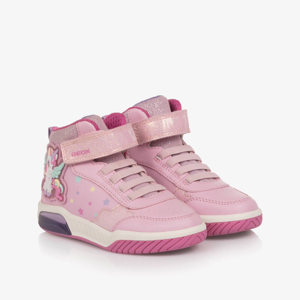 Geox-Girls Pink Unicorn Light-Up High-Top Trainers | Childrensalon Outlet