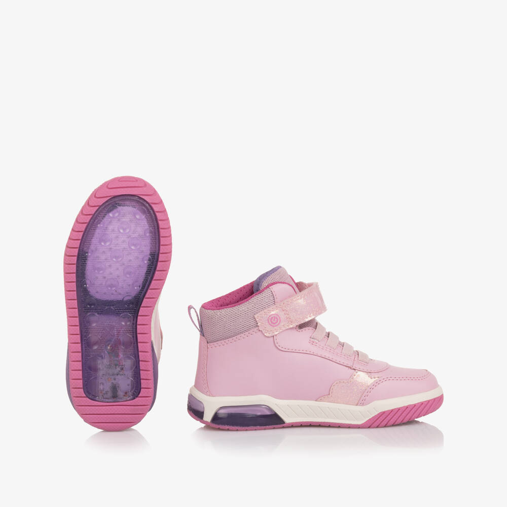Geox-Girls Pink Unicorn Light-Up High-Top Trainers | Childrensalon Outlet