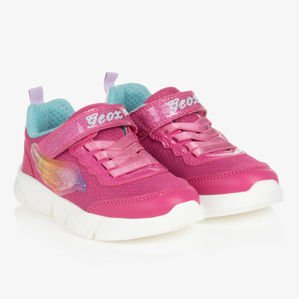 Geox - Girls Pink Velcro Light-Up Wing Trainers | Childrensalon