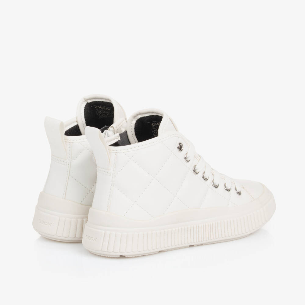 Geox-Girls Quilted White Faux Leather Trainers | Childrensalon Outlet