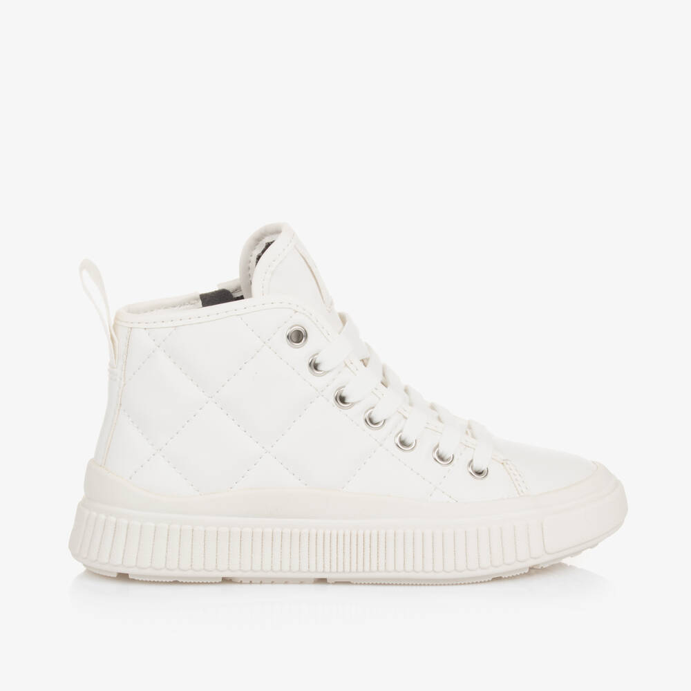 Geox-Girls Quilted White Faux Leather Trainers | Childrensalon Outlet